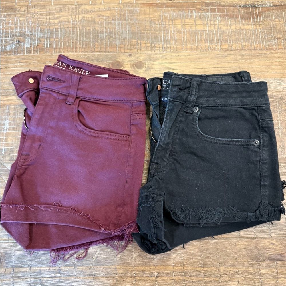 American Eagle Outfitters Burgundy and Black Women Shorts (Size 2)
